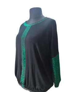 Wieczorowa Bluzka bombka z błyszczącym zielonymi wstawkami